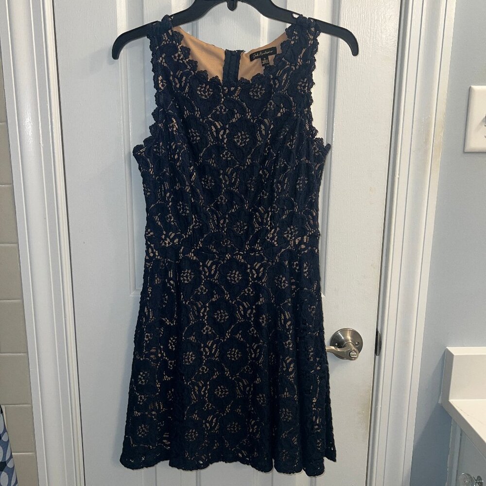 Jodi Kristopher blue and tan lace mini dress size 9